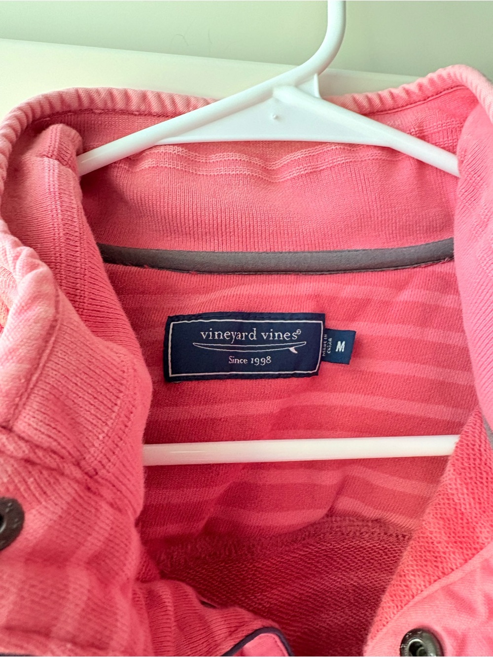 Vineyard Vines Coral Pink Striped Quarter-Snap Pullover - Picture 3 of 6